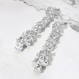 Teardrop Marquise Stone Cluster Long Drop Evening Earrings