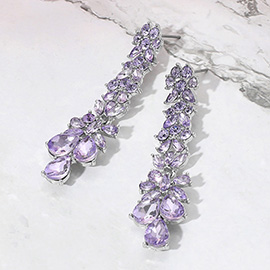 Teardrop Marquise Stone Cluster Long Drop Evening Earrings