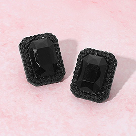 Iridescent Rectangular Rhinestone Evening Stud Earrings