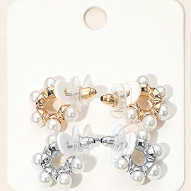 2Pairs - Pearl Accent Mini Hoop Earring Set