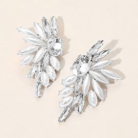 Marquise Pearl Stone Cluster Embellished Wing Fan Earrings