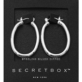 SECRET BOX_Sterling Silver Dipped Oval Pin Catch Hoop Earrings