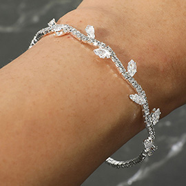 CZ Stone Leaf Vine Evening Cuff Bracelet