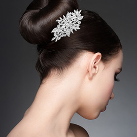 Floral Leaf Design Rhinestone Paved Hair Comb