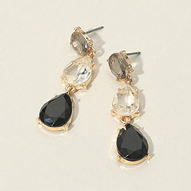 Double Teardrop Stone Cluster Link Drop Evening Earrings