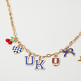 Football Theme Bow Cherry Heart Charm Station Necklace