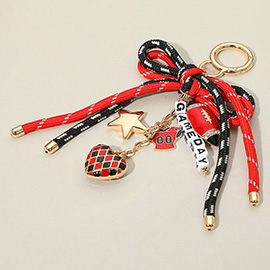 Football Themed Charm GAME DAY Message Beaded Rope Bow Accent Keychain / Bag Charm