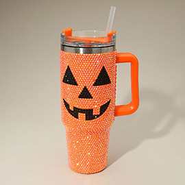 Bling Studded Halloween Jack-O-Lantern 40oz Stainless Steel Tumbler