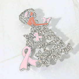 Enamel Metal Pink Ribbon Pointed Butterfly Cluster Dress Afro Girl Pin Brooch