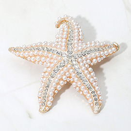 Pearl Rhinestone Embellished Starfish Pin Brooch