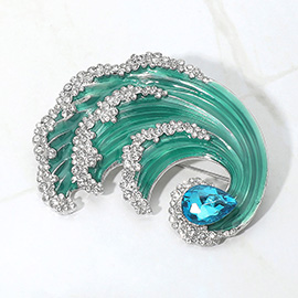 Rhinestone Embellished Ocean Wave Pin Brooch