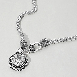 Square Stone Pointed Pendant Antique Metal Necklace