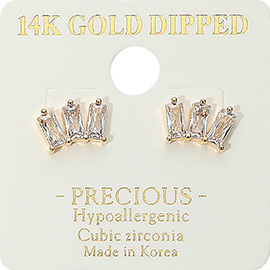 14K Gold Dipped Hypoallergenic Mini Triple Geometric CZ Stone Cluster Stud Earrings