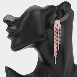 Crystal Rhinestone Long Fringe Clip on Earrings