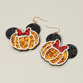 Glittered Halloween Pumpkin Mouse Character Dangle Earrings