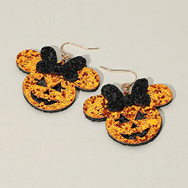 Glittered Halloween Jack O Lantern Mouse Character Dangle Earrings