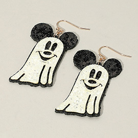 Glittered Halloween Playful Mouse Character Ghost Dangle Earrings