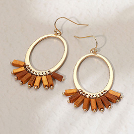 Wooden Charm  Hanging Open Oval Dangle Earrings