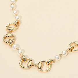 Metal Link Pearl Necklace