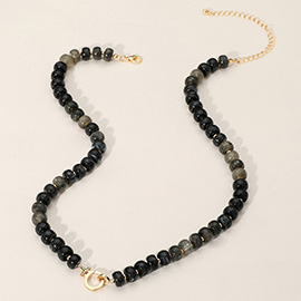 Marbled Beaded Clasp Accent Necklace