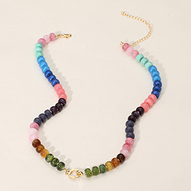Marbled Beaded Clasp Accent Necklace