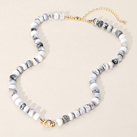 Marbled Beaded Clasp Accent Necklace