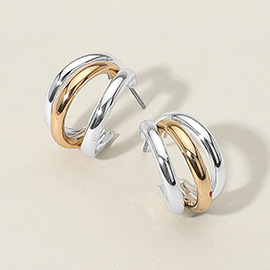 Two Tone Metal Split Hoop Earrings