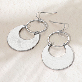 Brushed Geometric Crescent Double Hoop Drop Dangle Earrings