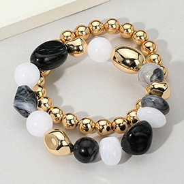 2PCS - Colorful Pebble Beaded Stretch Multi Layered Bracelets