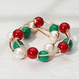 Bold Christmas Theme Ball Metal Bar Beaded Stretch Multi Layered Bracelets