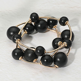 Chunky Wood Ball Metal Bar Beaded Stretch Multi Layered Bracelets