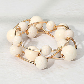 Chunky Wood Ball Metal Bar Beaded Stretch Multi Layered Bracelets