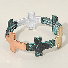 Worn Metal Cross Stretch Bracelet