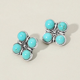 Western Turquoise Bead Cluster Stud Earrings
