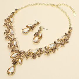 Teardrop Stone Cluster Pendant Marquise Rhinestone Embellished Evening Necklace