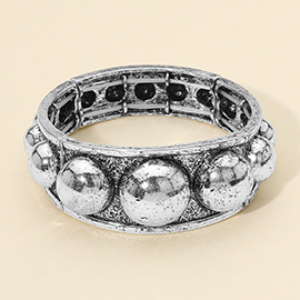 Wide Boho Metal Raised Dome Stretch Bracelet