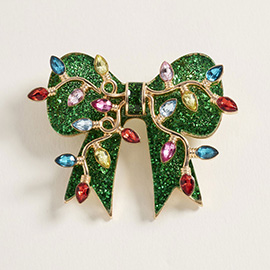 Light Accent Christmas Bow Pin Brooch