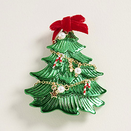 Festive Bow Top Christmas Tree Pin Brooch