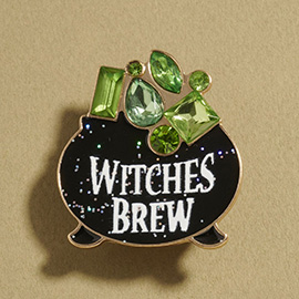 Gem Stone Accent Halloween Witches Brew Cauldron Pin Brooch