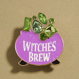 Gem Stone Accent Halloween Witches Brew Cauldron Pin Brooch