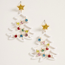 Star Top Pearl Stone Ornament Christmas Tree Dangle Earrings