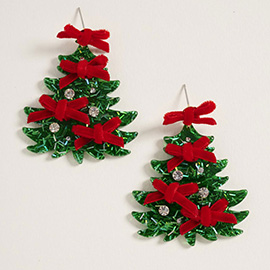 Bow Embellished Christmas Tree Dangle Earrings