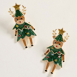 Christmas Tree Reindeer Earrings