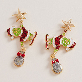 Festive Holiday Green Monster Drop Earrings