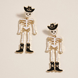 Western Cowboy Halloween Skeleton Earrings