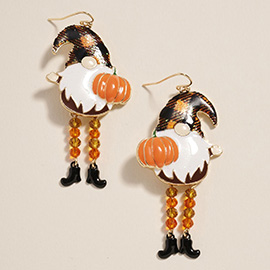 Whimsical Gnome Thanksgiving Pumpkin Dangle Earrings