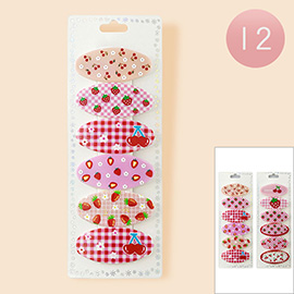 12 SET OF 6 - Fruit Pattern Printed Snap Hair Clip Set