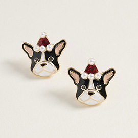 Christmas French Bulldog Face Stud Earrings