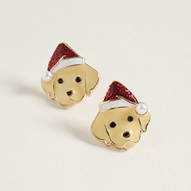 Christmas Puppy Face Stud Earrings