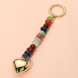 Metal Heart Tip Pointed Colorful Resin Round Beaded Bag Charm / Keychain